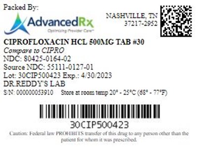 Ciprofloxacin HCl 500mg Tab Qty 30 Ndc 80425 0164